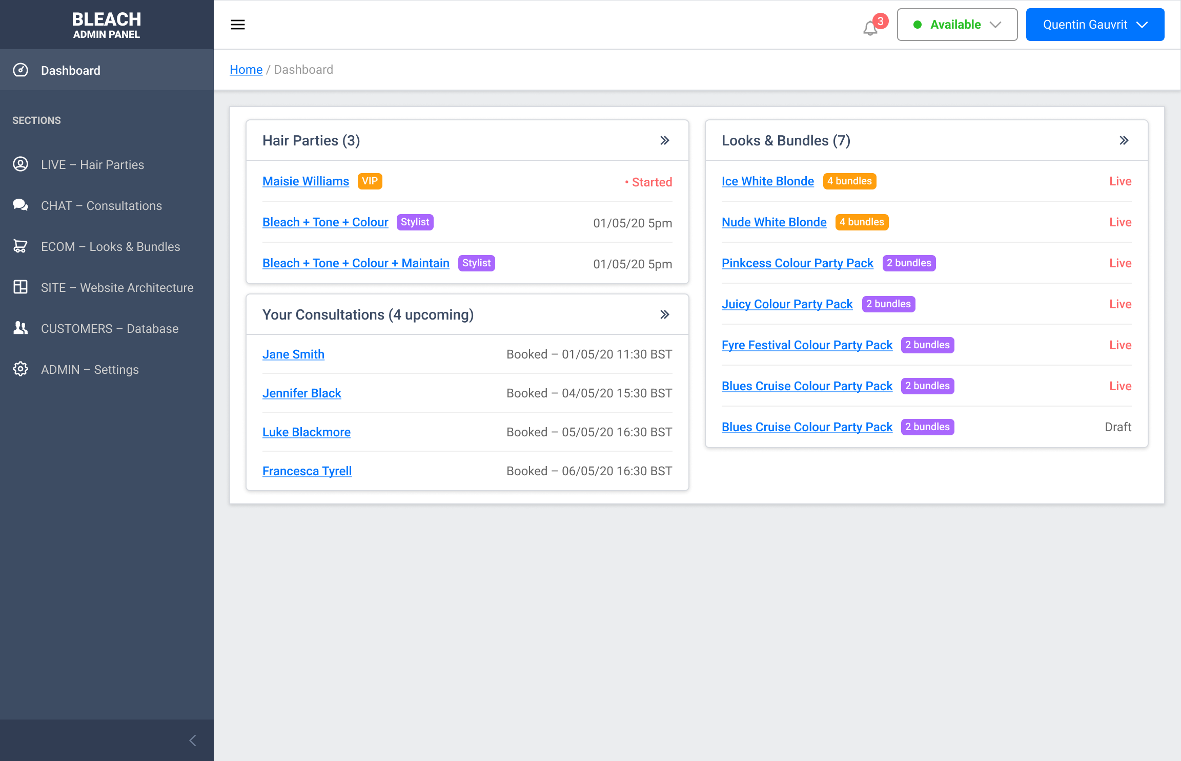 Stylist dashboard